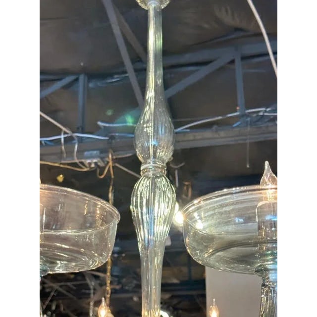 Early 21st Century Modern Steel Blue Murano Glass Chandelier For Sale - Image 5 of 8