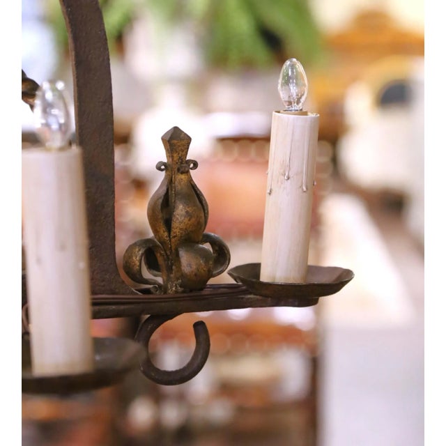 19th Century French Gothic Wrought Iron Eight-Light Chandelier With Gilt Accents For Sale - Image 10 of 11
