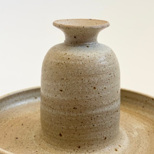 Late 20th Century Vintage Speckled Pottery Bud Vase and Tray For Sale - Image 5 of 11
