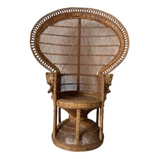 Vintage Organic Boho Chic Rattan & Wicker Handcrafted Emmanuelle Peacock Chair For Sale