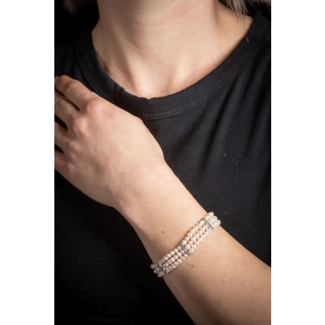 Gemstone 1990s Contemporary Pearl and Diamond Beaded Bracelet, Sterling Silver Clasp For Sale - Image 7 of 7