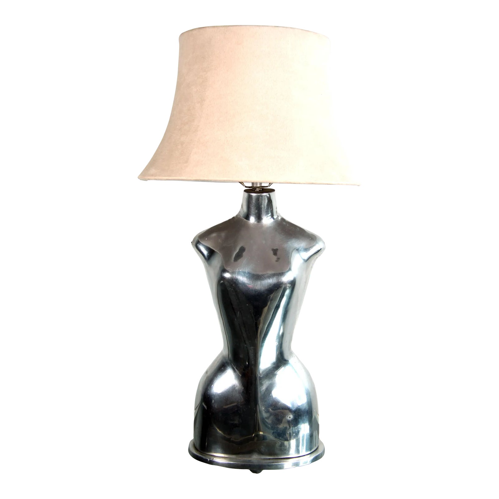 Vintage 1990's Postmodern Polished Aluminum Female Torso Lamp