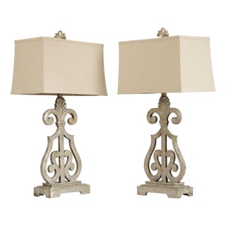 Traditional Pair of Silver Painted Table Lamps For Sale