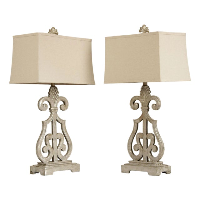 Traditional Pair of Silver Painted Table Lamps - a Pair For Sale