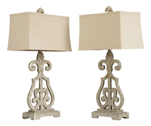 Traditional Pair of Silver Painted Table Lamps - a Pair