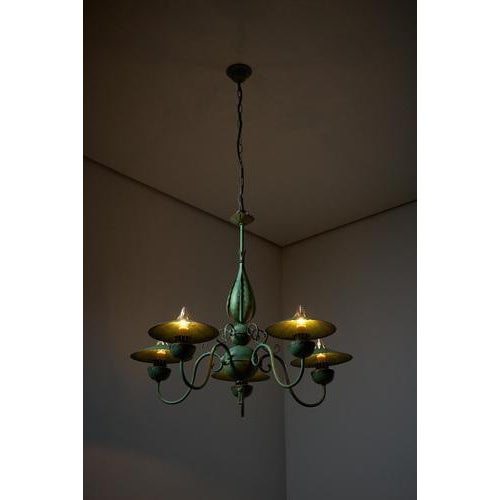 1940s Green Chandelier with Shades, Italy, 1940s For Sale - Image 5 of 16