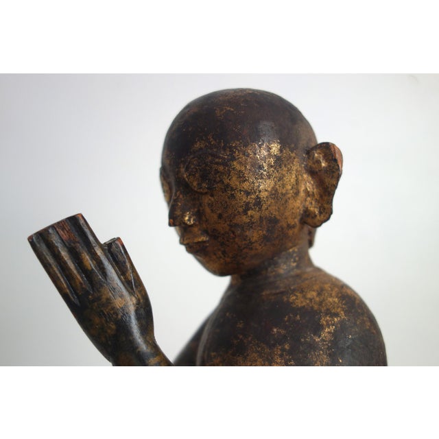 Gold-Lacquered Wooden Statuette of Worshiper in Prayer, Burma, 1920s For Sale - Image 6 of 14