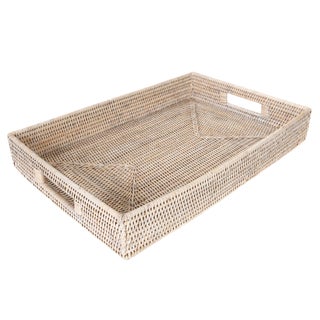 Artifacts Rattan Rectangular Tray Cutout Handles For Sale