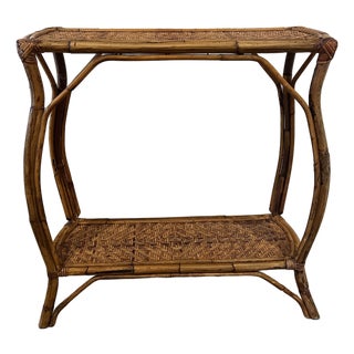 Vintage Rattan and Bamboo Console Table With Curved Legs For Sale