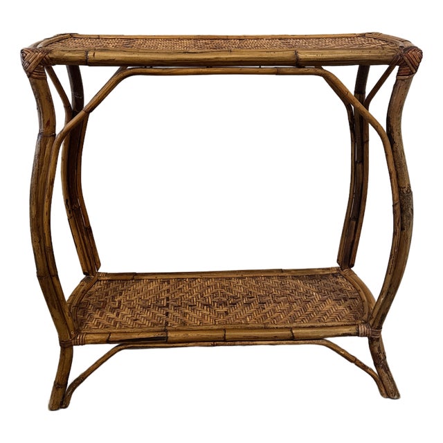 Vintage Rattan and Bamboo Console Table With Curved Legs For Sale