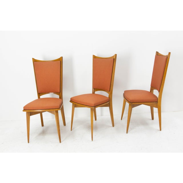 Mid-Century Dining Chairs in Beech and Red Moleskine, France, 1950s, Set of 6 For Sale - Image 9 of 13