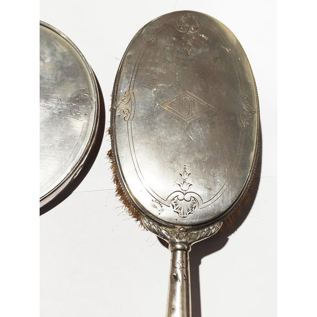 Silver Hand Mirror and Silver Brush, 1800s, Set of 2 For Sale - Image 11 of 12