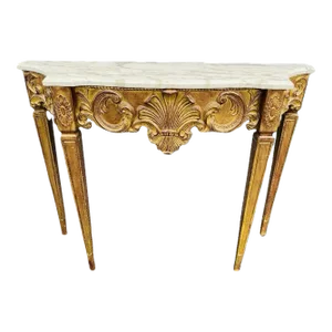 Palladio Style Italian Painted Gilt Marble Top Console Table