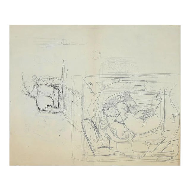 Leon Aubert, Studies, Pencil Drawing, 19th Century For Sale