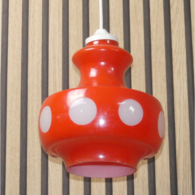 Red Small Red Glass Ceiling Lamp with White Polka Dots, 1950s For Sale - Image 8 of 9