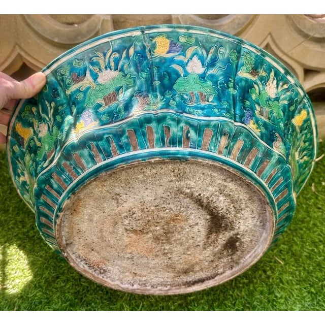 Large Ming Dynasty Chinese Fahua Ware Lotus Pond Fish Basin 5" H X 17.75" W For Sale - Image 16 of 18