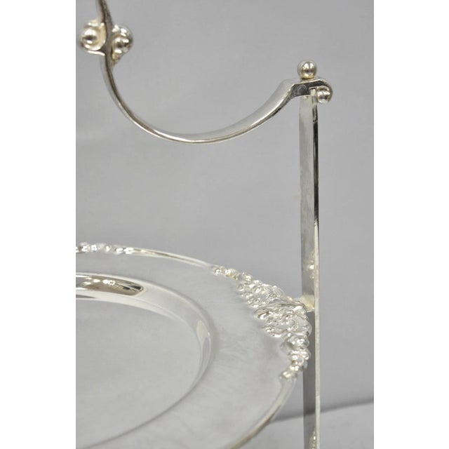 Metal Vintage Godinger Silver Plated 2 Tier Buffet Server High Tea Pastry Plate Stand For Sale - Image 7 of 18