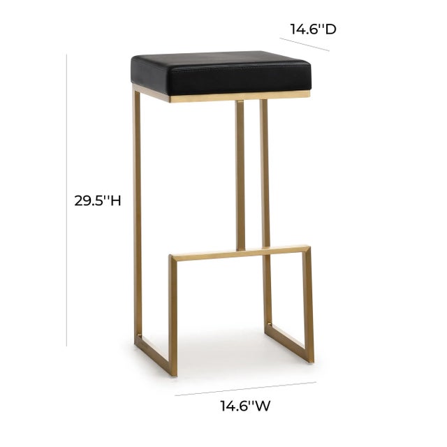 Ferrara Black Vegan Leather & Gold Steel Bar Stools - Set of 2 For Sale - Image 9 of 12