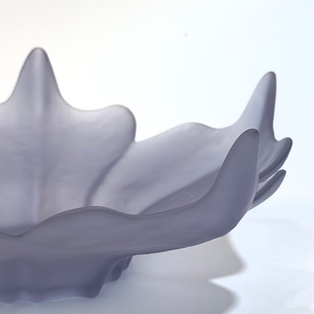 Purple Vintage Viking Glass Frosted Purple Lotus Fruit Bowl For Sale - Image 8 of 12