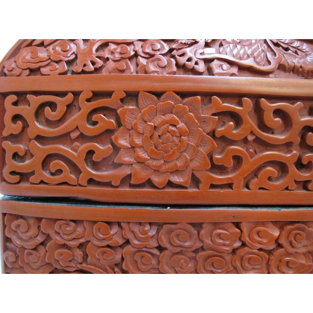 Large Chinese Cinnabar Lacquer Heavily Carved Dragon Motif Wood Box Chest For Sale - Image 15 of 16
