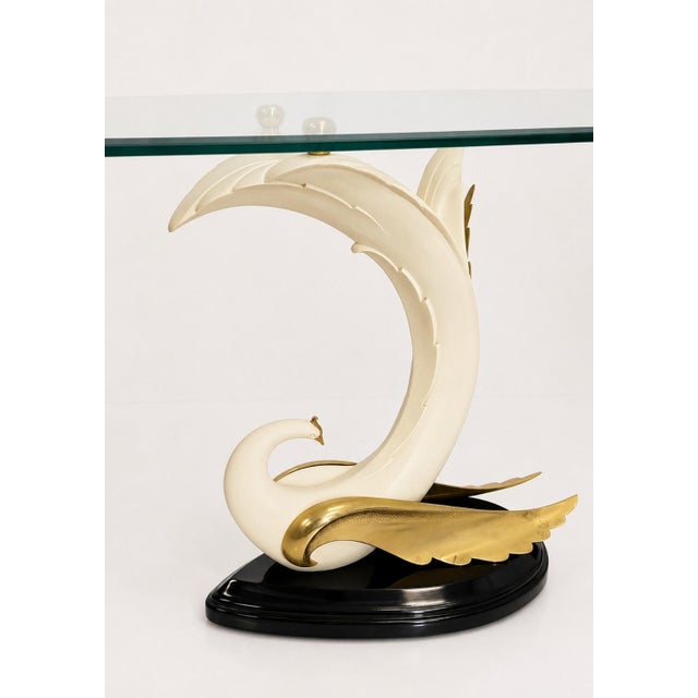 Cream 1980s San Sen, Brass & Glass Swan Console Table for Art House Jofral Spain, Labeled For Sale - Image 8 of 18