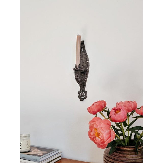 Vintage Spanish Brutalist Wrought Iron Wall Sconce, 1960s For Sale - Image 12 of 13