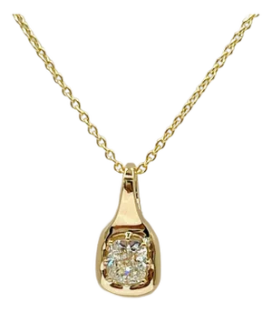 Gia 1 Carat White Diamond Cushion Shape Necklace in 18k Yellow Gold