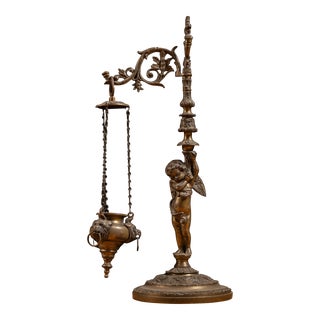 19th Century Grand Tour Bronze Putto Oil Lamp For Sale