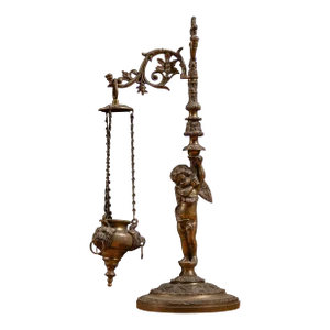 19th Century Grand Tour Bronze Putto Oil Lamp