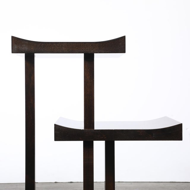 Art Deco Rectilinear Swooping Three Tier Walnut Offset Side Table W/ Plinth Base For Sale - Image 14 of 15