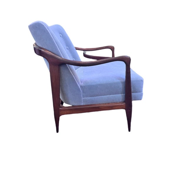 Mid-Century Modern Mid-Century Modern Sculptural Walnut Lounge Chair Newly Reupholstered in Mohair For Sale - Image 3 of 7