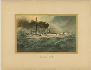 Hugo Graf, SMS Baden: German Coastal Defense Ship in Turbulent Seas, 1903, Chromolithograph