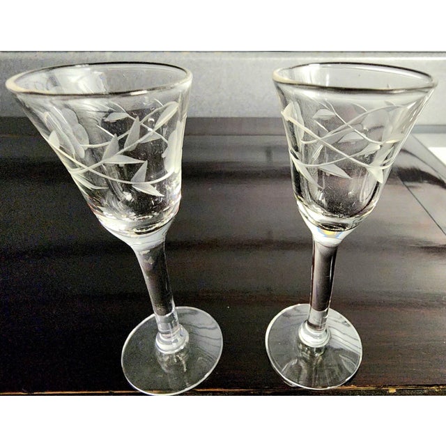 1970s Vintage Etched Fine Cordial Glasses - Set of 12 For Sale - Image 5 of 13