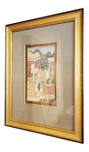 18th Century Indian Court Painting of Krishna and Radha, Framed Gouache on Paper
