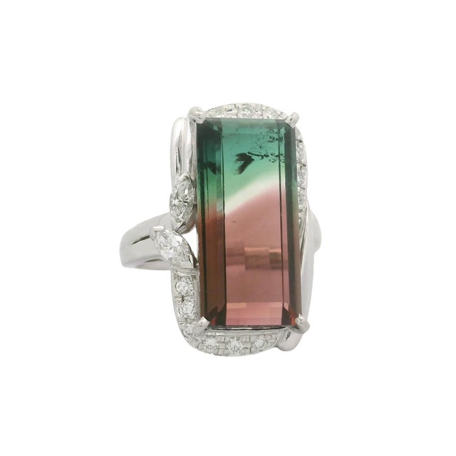 Contemporary 13.48 Carat Watermelon Tourmaline Diamond Platinum, Size 6.75 For Sale - Image 3 of 9