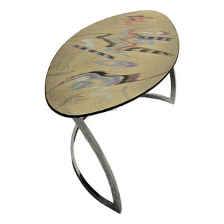 Carlo Malnati Post-Modern Italian Gold Abstract Print Side Table Oval 80s 90s For Sale