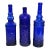 Vintage Cobalt Blue Glass Bottle Vase Lot of 3 Decorative Embossed Glass 12" For Sale