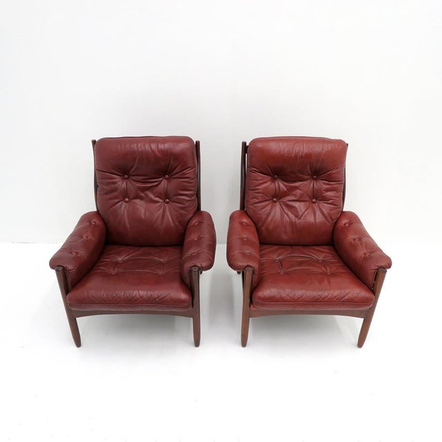 1970s Pair of Swedish Highback Armchairs “Hoffman” by Gunnar Kentemol for Göte Möbler, 1970 For Sale - Image 5 of 10