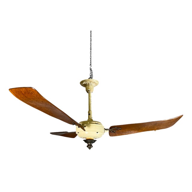 Mid-Century Modern Italian Beige Metal and Wood Marelli Ceiling Fan from Casablanca, 1999 For Sale
