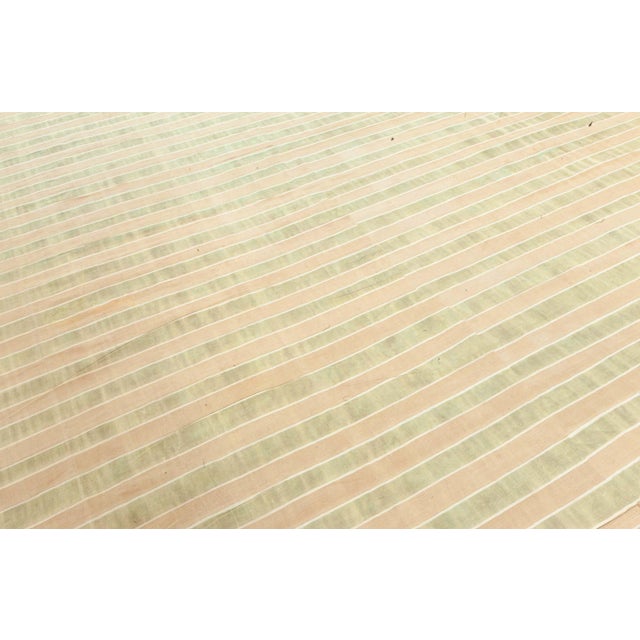 Mid 20th Century Doris Leslie Blau Vintage Indian Dhurrie Olive Green and Warm Beige Rug For Sale - Image 5 of 8
