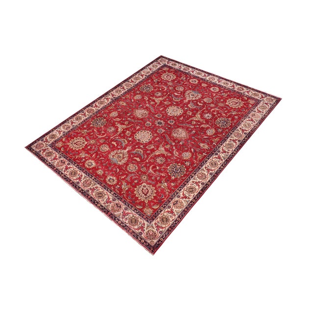 English 1970s Hand-Knotted Wool Area Rug - Vibrant Red,Ivory 10.3x13.2 For Sale - Image 3 of 8