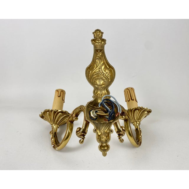 1960s Vintage Single Carved Bronze Candelabra Wall Light Sconce, Belgium, 1960s For Sale - Image 5 of 7