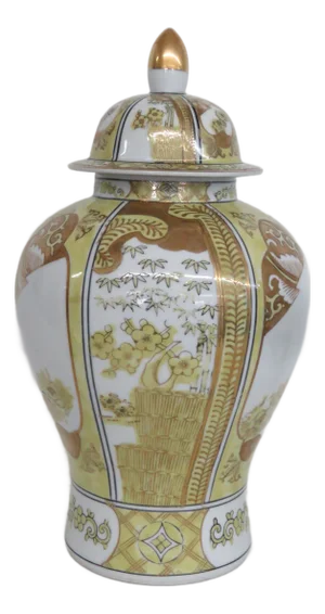 Gold Imari Porcelain Lidded Ginger Jar Hand Painted Urn With Display Stand 5012b
