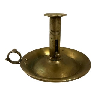 Antique Brass Push-Up Chamberstick Candle Holder For Sale