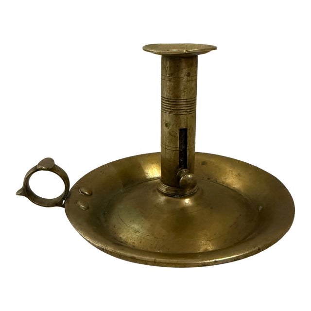 Antique Brass Push-Up Chamberstick Candle Holder For Sale