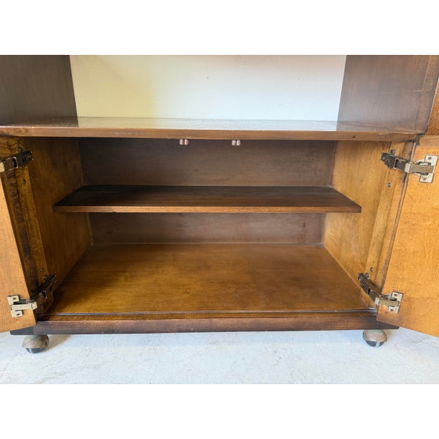 1970s Mid Century Milo Baughman Style Burlwood & Brass Bar Cart With Glass Top For Sale - Image 5 of 12