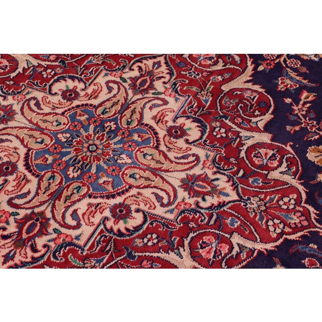 Shabby Chic Persian Kashan Blue/Red Wool Rug - 9'8'' X 12'10'' | Chairish
