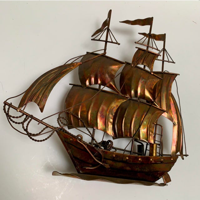 Metal Midcentury Brutalist Copper Sculptural Ship Sailboat For Sale - Image 7 of 8
