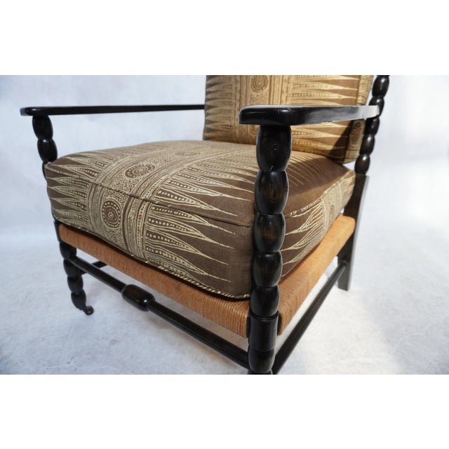 Wood Bobbin Lounge Chair Custom Upholstered in a Lee Jofa Fabric For Sale - Image 7 of 11