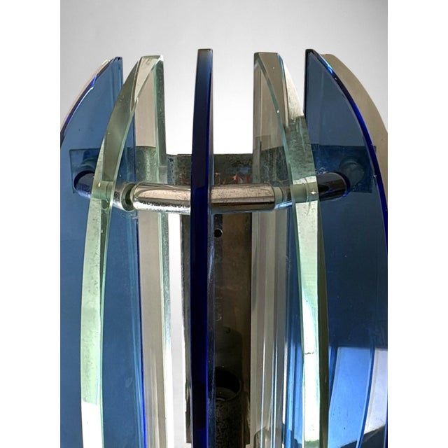 Silver Late 20th Century Veca for Fontana Arte Pair of Italian Wall Sconces Steel and Seven Crystal For Sale - Image 8 of 18